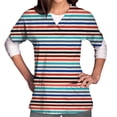 thumbnail image 5 of Snoarin Summer Plus Size Workout Tops for Women Tops Short Sleeve V-neck Tops Working Uniform Stripe Print With Three Pockets Blouse Work Uniforms for Women on Clearance, 5 of 5