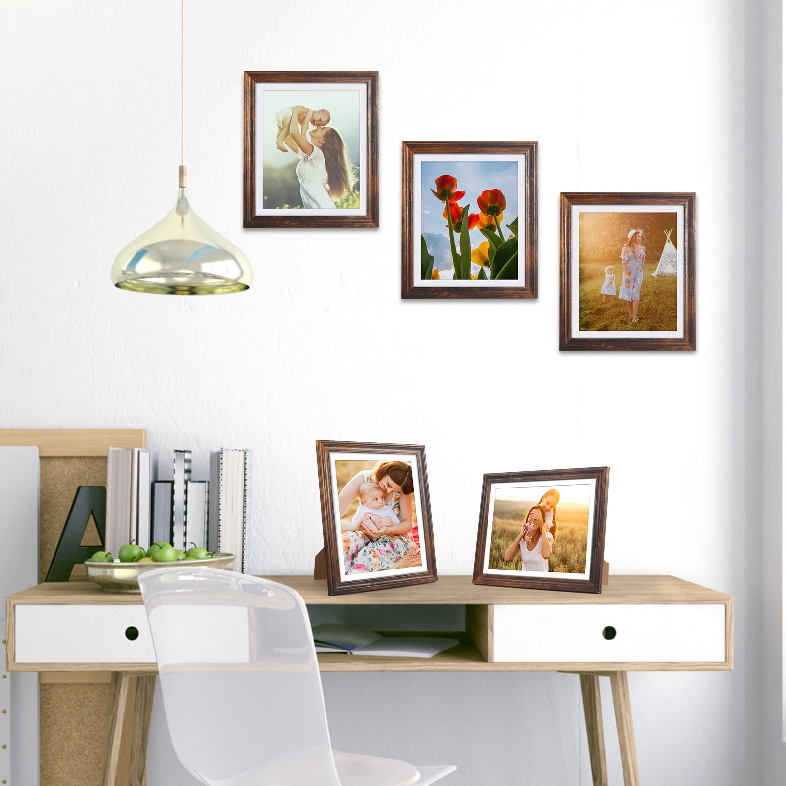 5-Pack 8x10 Rustic Brown Wood Picture Frames with Glass Front