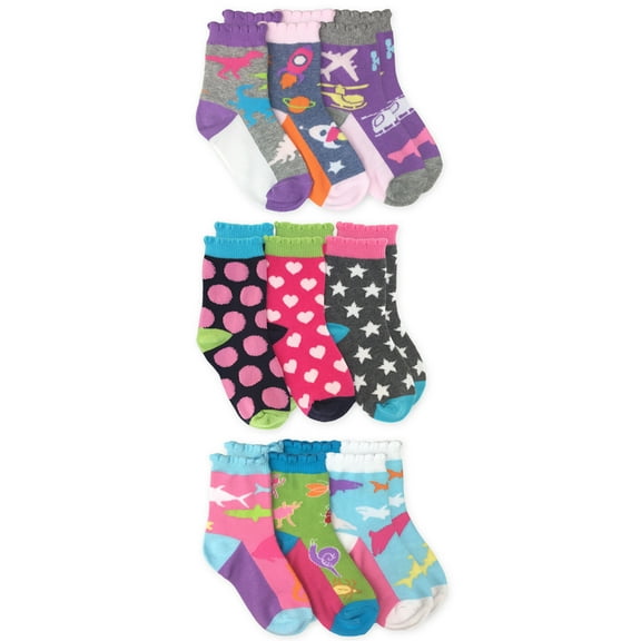 Jefferies Socks Girls Crew Socks 9-Pack, Sizes XS-M