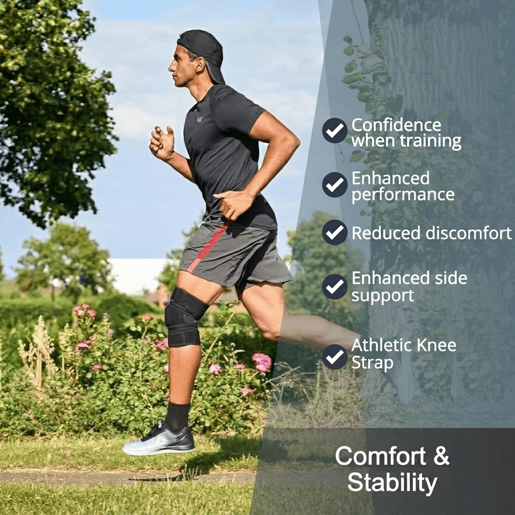 Adjustable Knee Brace with Side Stabilizers, Knee Support Compression Wrap for Men and Women, Breathable Knee Sleeve for Running, Gym, Workout, Basketball, Hiking, Size [Medium]