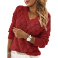 thumbnail image 1 of Diconna Ladies Sweater Hollow Feather Pattern Long Sleeve V Neck Knitted Sweater, 1 of 5