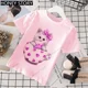 thumbnail image 3 of Cartoon Cats Kid Pink T Shirt Cartoon Cat Print Western Style T-shirt Short Sleeve for Boys and Girls Stranger Things Clothes, 3 of 5