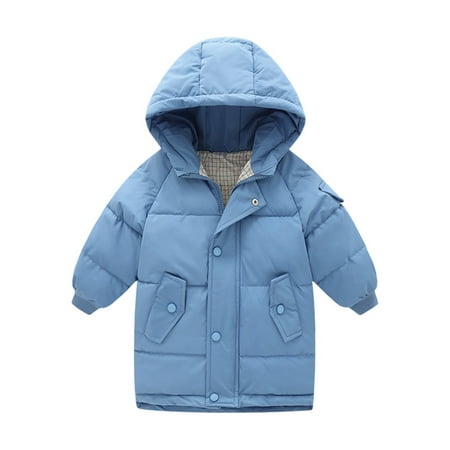 

DNDKILG Toddler Baby Boy Girl s Fall Winter Hooded Puffer Jacket Children Long Sleeve Button Up Thicken Outerwear Padded Coat Blue 2Y-8Y