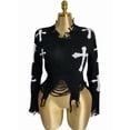 thumbnail image 5 of Women'S Ripped Knitted Cropped Sweater for Party Clubwear with Long Sleeves Black 2 One Size, 5 of 8
