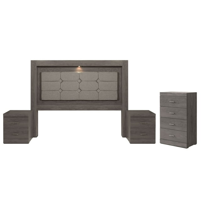 Recamara KS 4 Piezas Kirena Sin Espejo Gris - Kessa Muebles