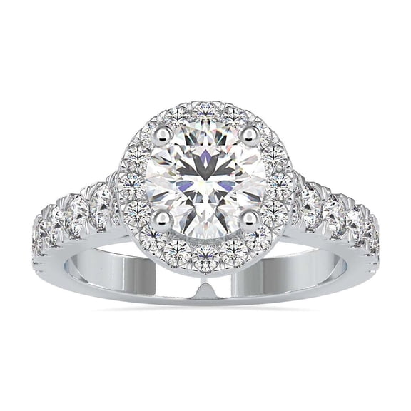 Meryn Jewel Elegant 1.5 Ct Round Cut Lab Created Diamond Halo Engagement Ring for Women - 14K White Gold Over Prong Setting - Ideal Gift for Weddings, Anniversaries, and Special Occasions
