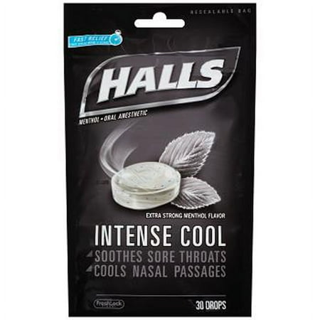 Halls, Menthol Oral Anesthetic Drops, Intense Cool - 30 ea