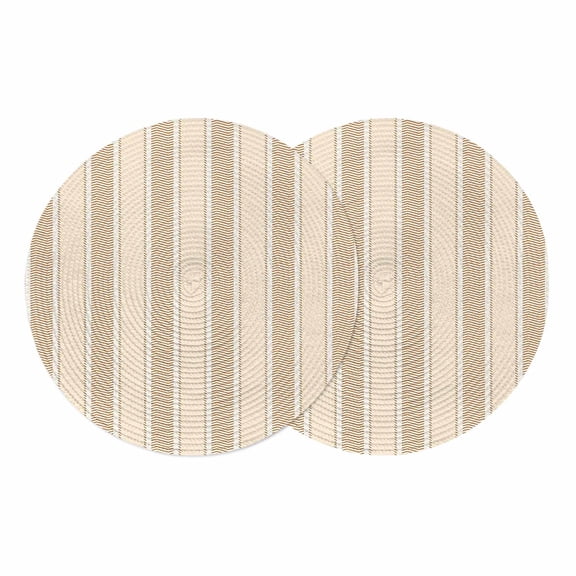Brown Stripe Round 15 Inch Placemats Set of 2, Modern Farmhouse Texture Geometric HeatResistant Non Slip Place Mats for Dining Table, Wipeable Braided Kitchen Table Mats for Housewarming