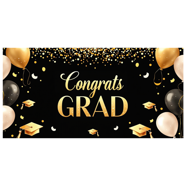 Graduation Party Supplies Congrats Grad Banner Backdrop Background with Balloons and Confetti Decorations for Graduation Ceremony Celebration Classroom Event