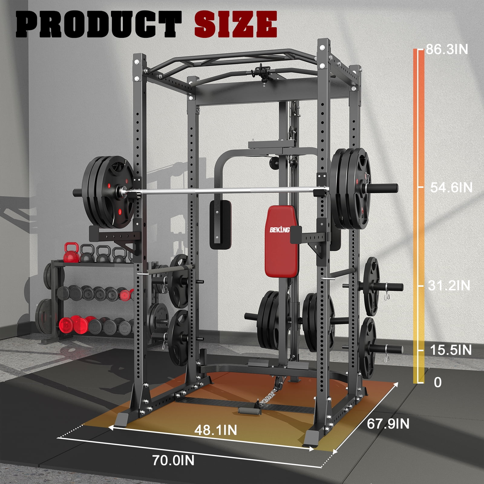 Beking 2000LBS Power Rack with Lat Pulldown, Squat Cage