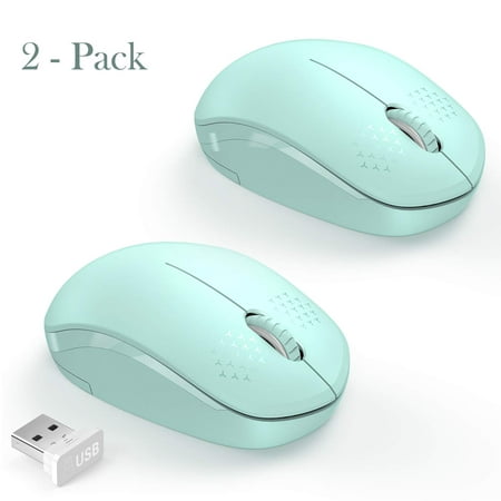 2Pack Wireless Mouse, 2.4G Noiseless Mouse with USB Receiver - Portable Computer Mice for PC, Tablet, Laptop and Windows/Mac/Linux - Mint