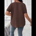 thumbnail image 4 of Blusas Casuales de Talla Grande para Mujer, Cuello en V, Color Liso, Ligeras y de Corta. Color Café 5XL, 4 of 5