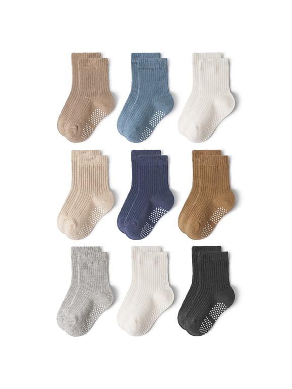 Toddler Non Slip Cotton Crew Socks with Anti-slip Dots for Infant Baby Boys Girls