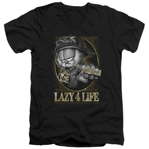 Garfield Lazy 4 Life S/S Adult V-Neck T-Shirt Black