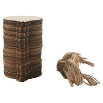 50pcs DIY Craft Wooden Round Bauble with Twines to Paint, Unfinished Christmas Hanging Ornaments Natural Blank Wood Discs Bulk Slices for Rustic