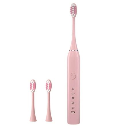 Penkiiy Powerful Electric Toothbrush Adult Timer Brush 5 Mode USB Charger Rechargeable Tooth Brushes Replacement Heads Set,Size 8.7x1in,Pink