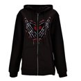 thumbnail image 1 of Túnica de moda Gibobby Suéter Con cremallera Vintage mujer Sudadera capucha Estampado corazón hueso mano negro L, 1 of 5