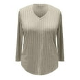 thumbnail image 4 of Ladies Tops and Blouses Women's Solid Colour V Neck Knit Long Sleeve Pitted Stripe Brushed Pullover Top Long Sleeve T shirt Women, 4 of 5