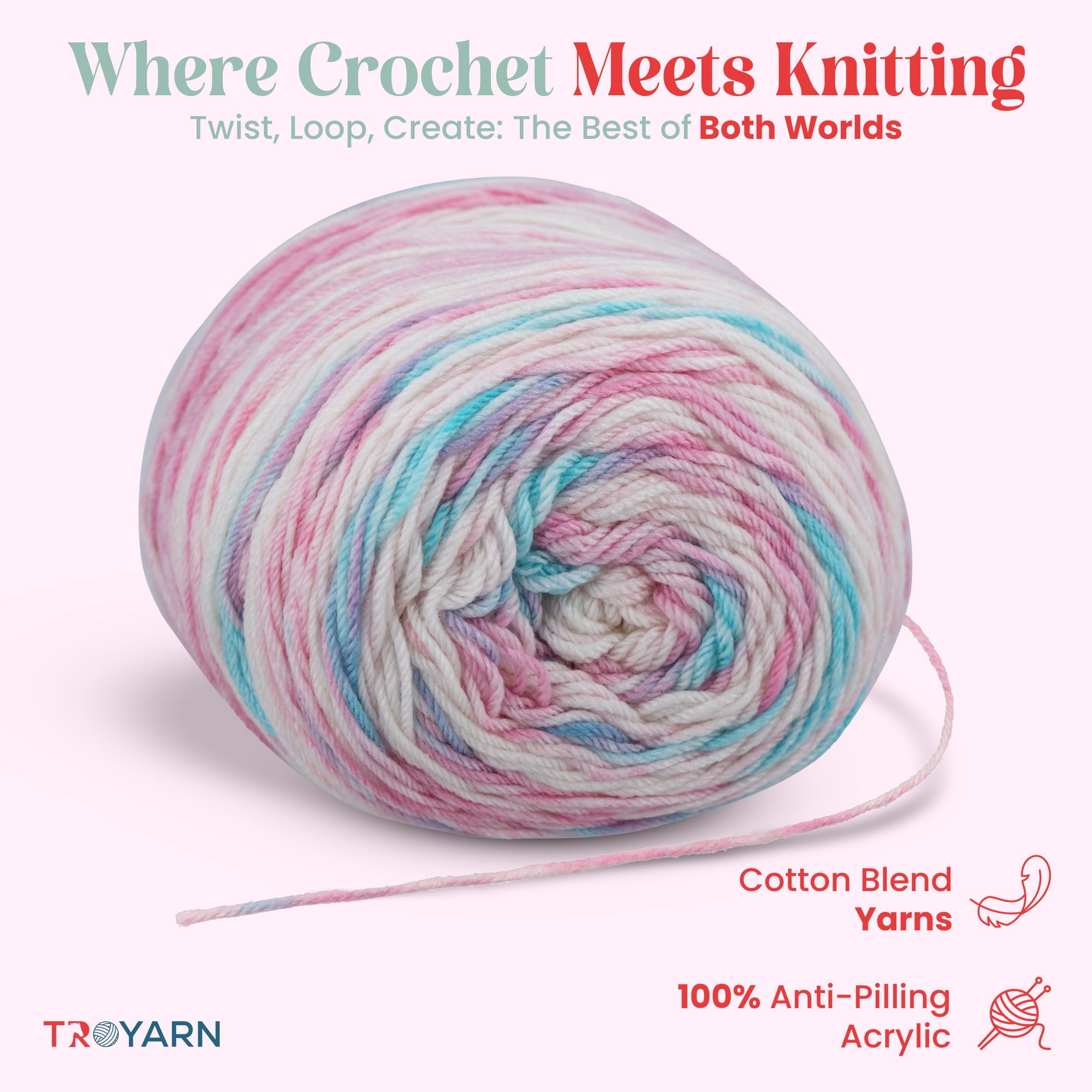 TROYARN Royal Batik (3- Skeins Pack) Ombre Yarn with Rainbow Colors,Soft Yarn for Crocheting and Knitting%100 Anti-Pilling Acrylic 3x140 gr (3x383 yds) (10602)