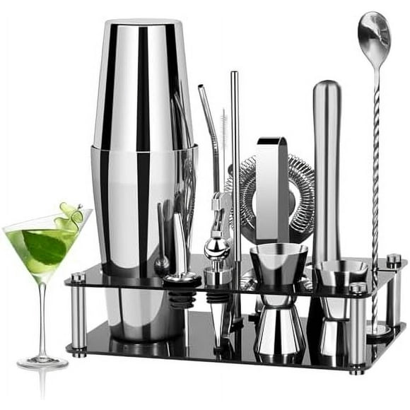 15 Piece Cocktail Shaker Set, Boston Stainless Steel Bartender Kit with Acrylic Stand, Bartending Kit, Professional Bar Tool Set for Drink Mixing, Home, Bar, Party Acrylic Acrylic