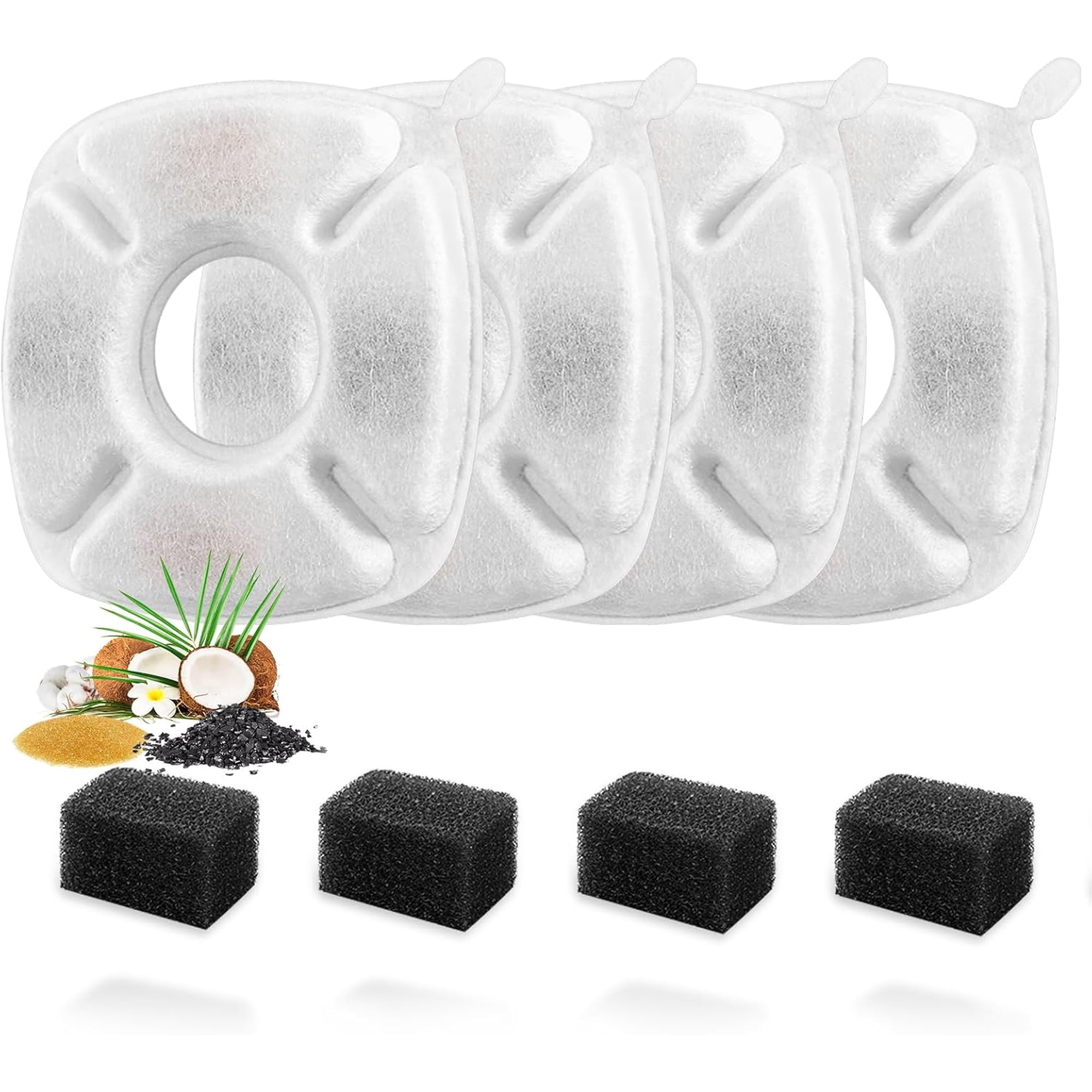 8PCS Cat Fountain Replacement Filters for Ophanie /Veken 95Oz/2.8L Automatic Pet Fountain and Stainless Steel Cat Water Fountain Dog Water Dispenser (4 Carbon Filters+4 Sponge Filters)
