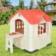 thumbnail image 3 of Gymax Kid's Playhouse Games Cottage w/ 7 PCS Toy Set & Waterproof Cover Pink, 3 of 9