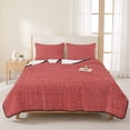 thumbnail image 3 of Twin XL Quilt Set 68''x98'', Vintage Coral Red Lightweight Bedspread Coverlet with 2 Pillow Shams, Farmhouse Retro Solid Color Linen Texture Breathable All Season Quilt Bedding for Dorm/Guest Room, 3 of 9