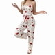 thumbnail image 3 of Pijama de Dos Piezas con Top Corto con Estampado de Corazones y Pantalones Anchos para Mujer. Ropa de Dormir para Estar en Casa. Amor Rojo L, 3 of 9