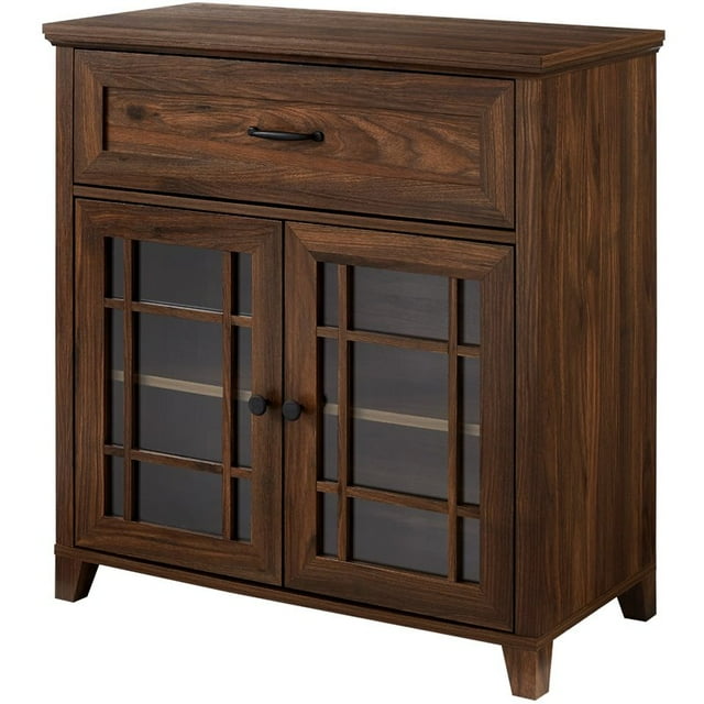 Armoire d'Accent Double Porte en Verre Détaillé Classique en Noyer Foncé