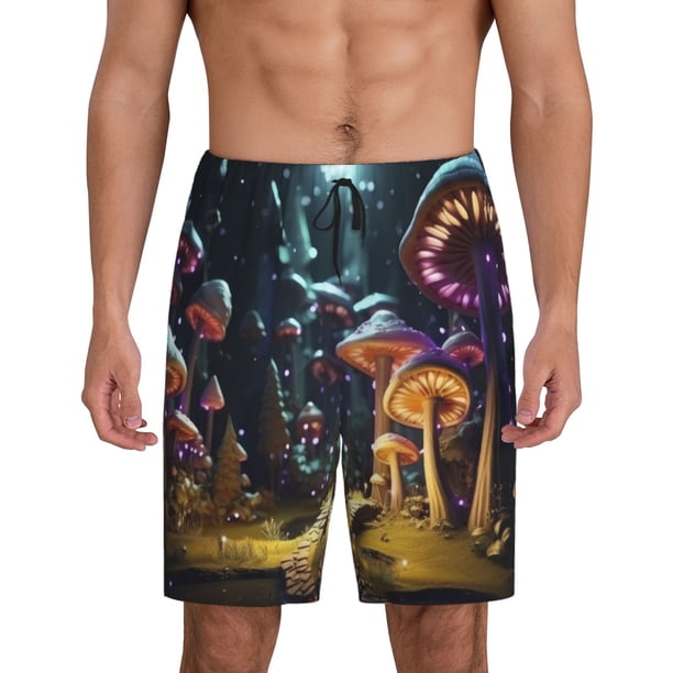 Fotbe Purple Glowing Mushroom Pantalones Cortos de Pijama para Hombre, Ropa de Dormir, Pantalones de Pijama Cortos para Hombre-XX-Large