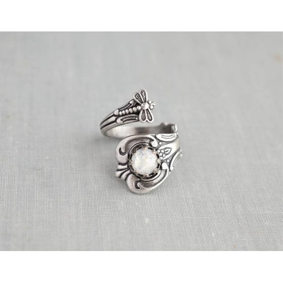 Dragonfly Ring Adjustable Alloy Ring with White Gem Inlay Electroplated Silver Finish Fashion Jewelry for Women and Men Perfect Gift