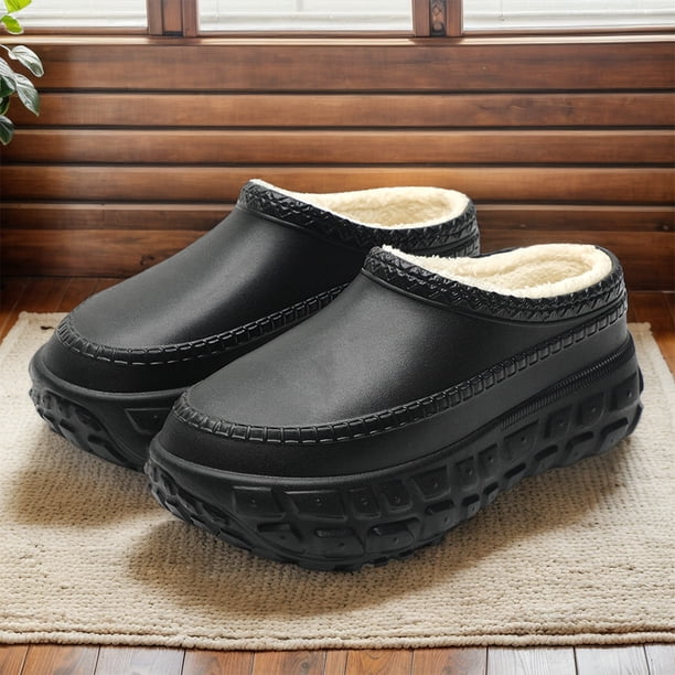 Zapatillas de plataforma para mujeres zapatillas de revestimiento de pieles zapatillas calientes de la casa cómodas zapatillas impermeables para interiores y exteriores