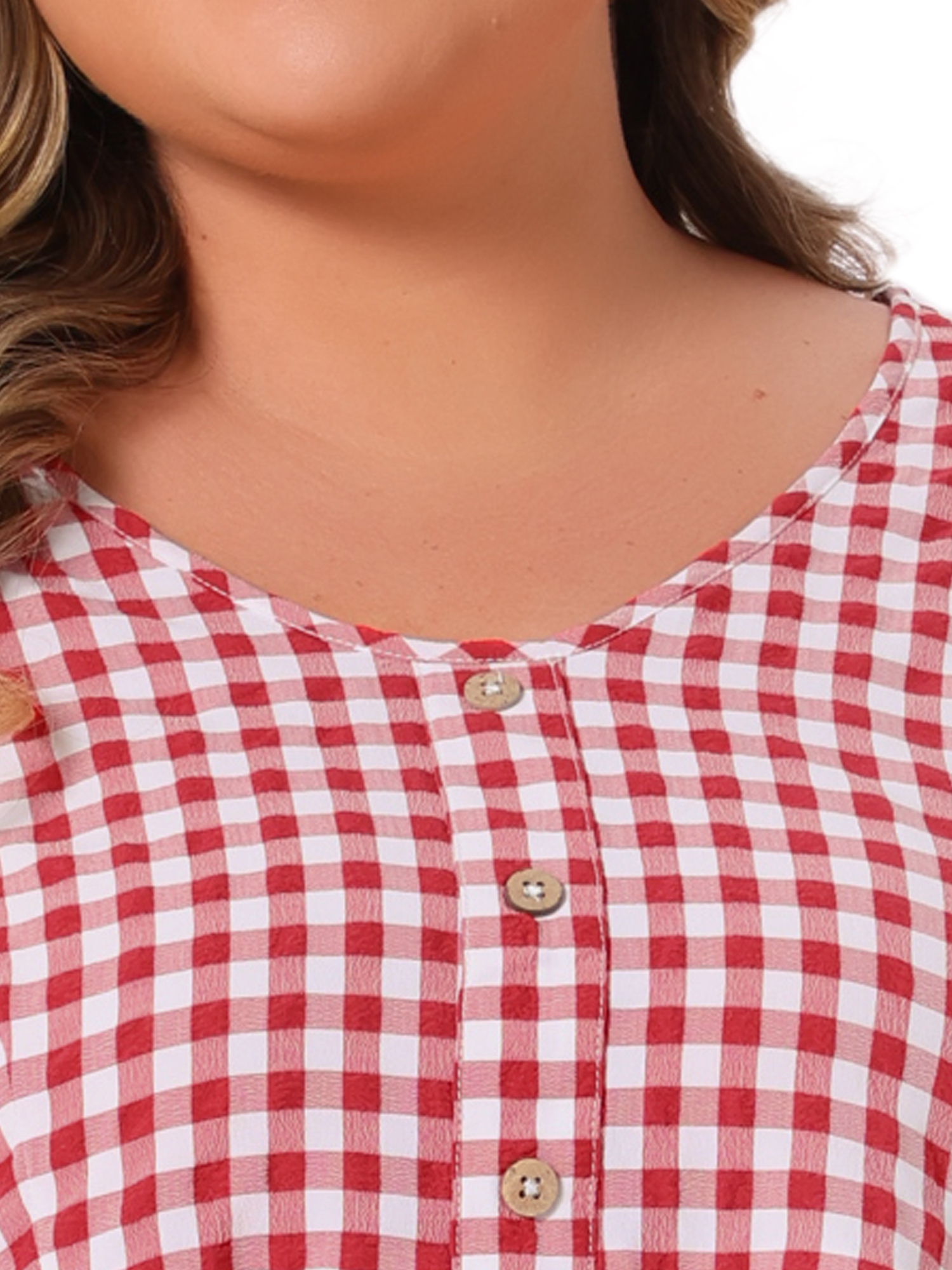 Women's Plus Gingham Tops Plaid Short Sleeve V Neck Summer Babydoll Top 3X Red
