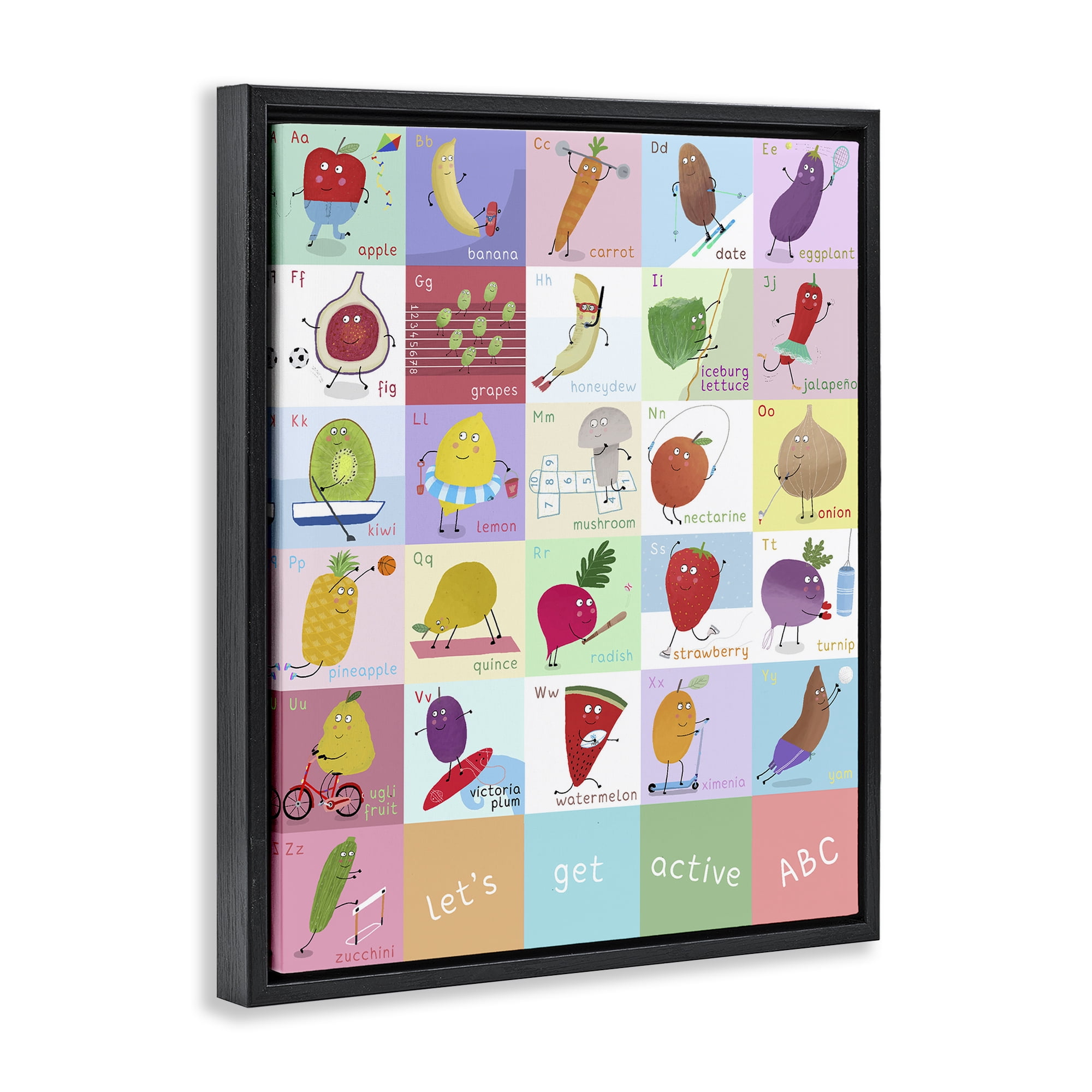 Stupell Industries Let's Get Active ABC's Black Framed Floater Canvas Wall Art, design by Carla Daly