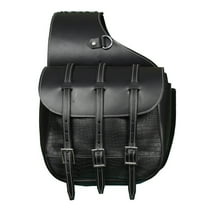 Leather Saddle Bag Black Three Strap