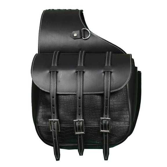 Leather Saddle Bag Black Three Strap