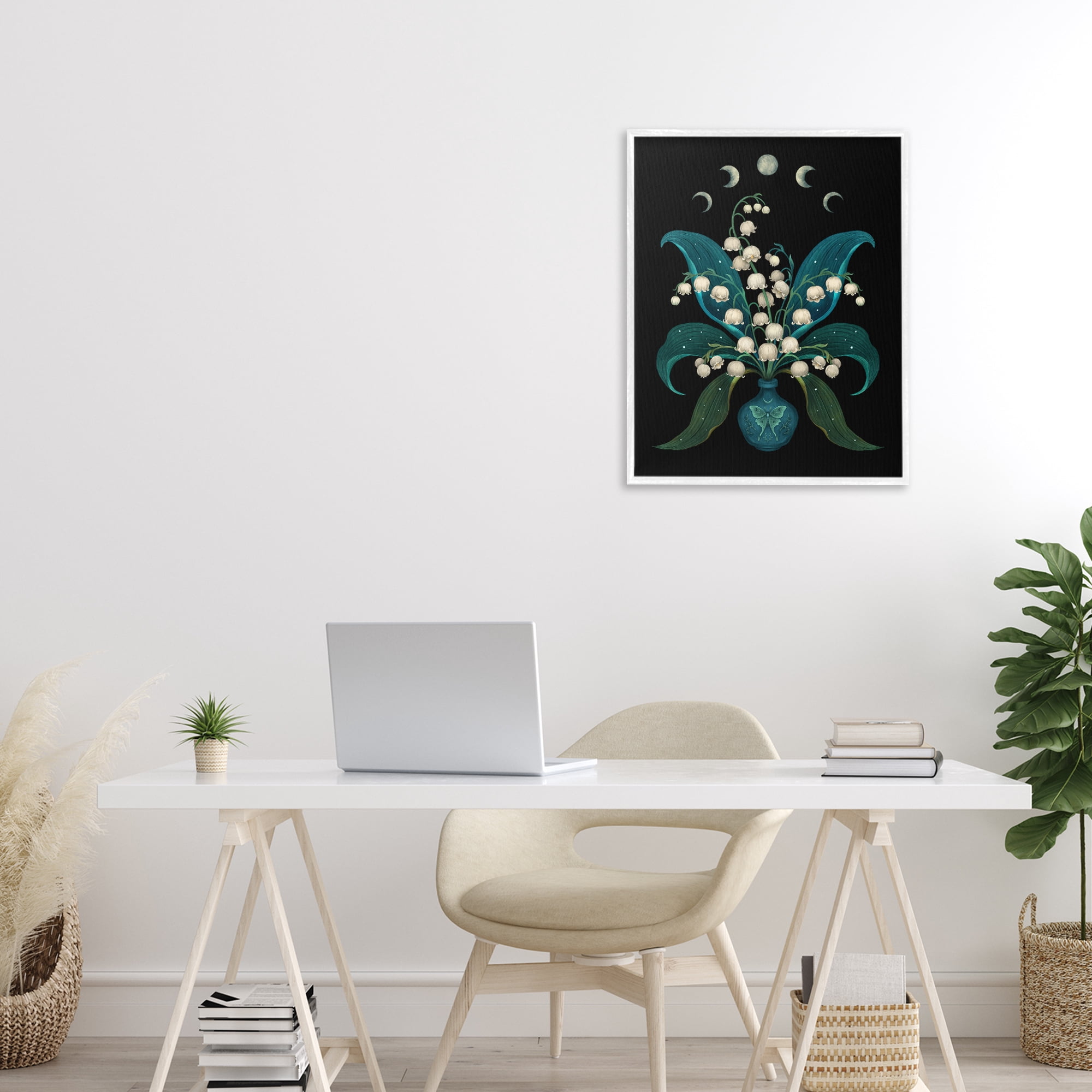 Stupell Industries Lunar Lily Of Valley White Framed Giclee Art, design by Episodic Drawings