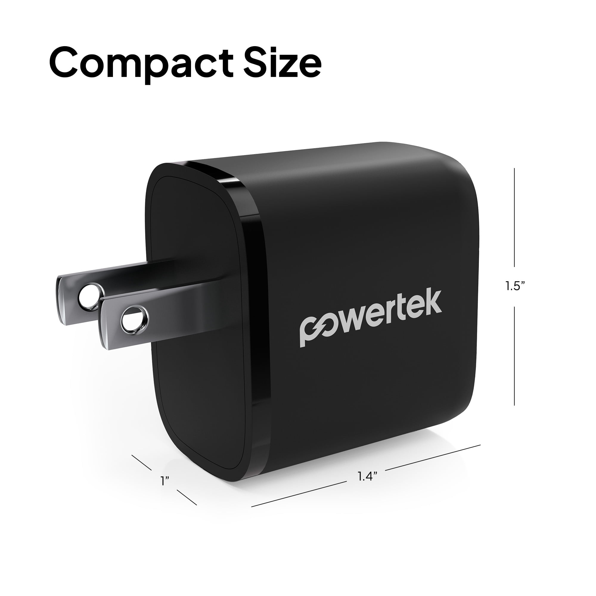 Powertek 20W USB-C PD + USB-A Dual Port Wall Charger, Carbon Design, Black
