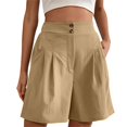 thumbnail image 2 of Lroveb High Waisted Shorts for Women Womens Shorts Casual Summer 2024 Trendy Elastic Back Wide Leg With Pockets Knee Length Pleated Khaki, 2 of 4