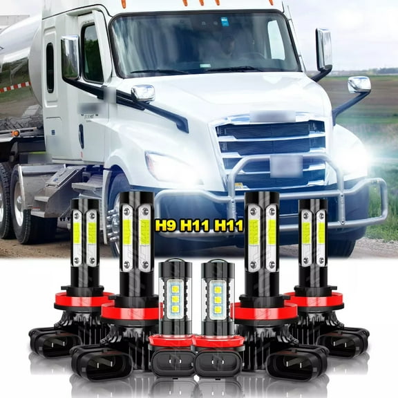 For Freightliner Cascadia 2008-2012 LED Headlight High Low Beam Fog Light Bulbs Kit 6000K White 6x