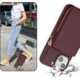 thumbnail image 3 of iPhone 14 Phone case Wallet with Zipper Card Holders for Women, iPhone 14 Case Wallet with Credit Card with Ring Kickstand Zipper Stand Case for iPhone14 - Red Wine, 3 of 18