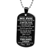 HOARBOEG Stainless Steel Military Necklace for Son Personalized Inspirational Gift Graduation Birthday Christmas Present with Lettering Durable Shiny Polished Dog Tag Jewelry 23.62in Chain