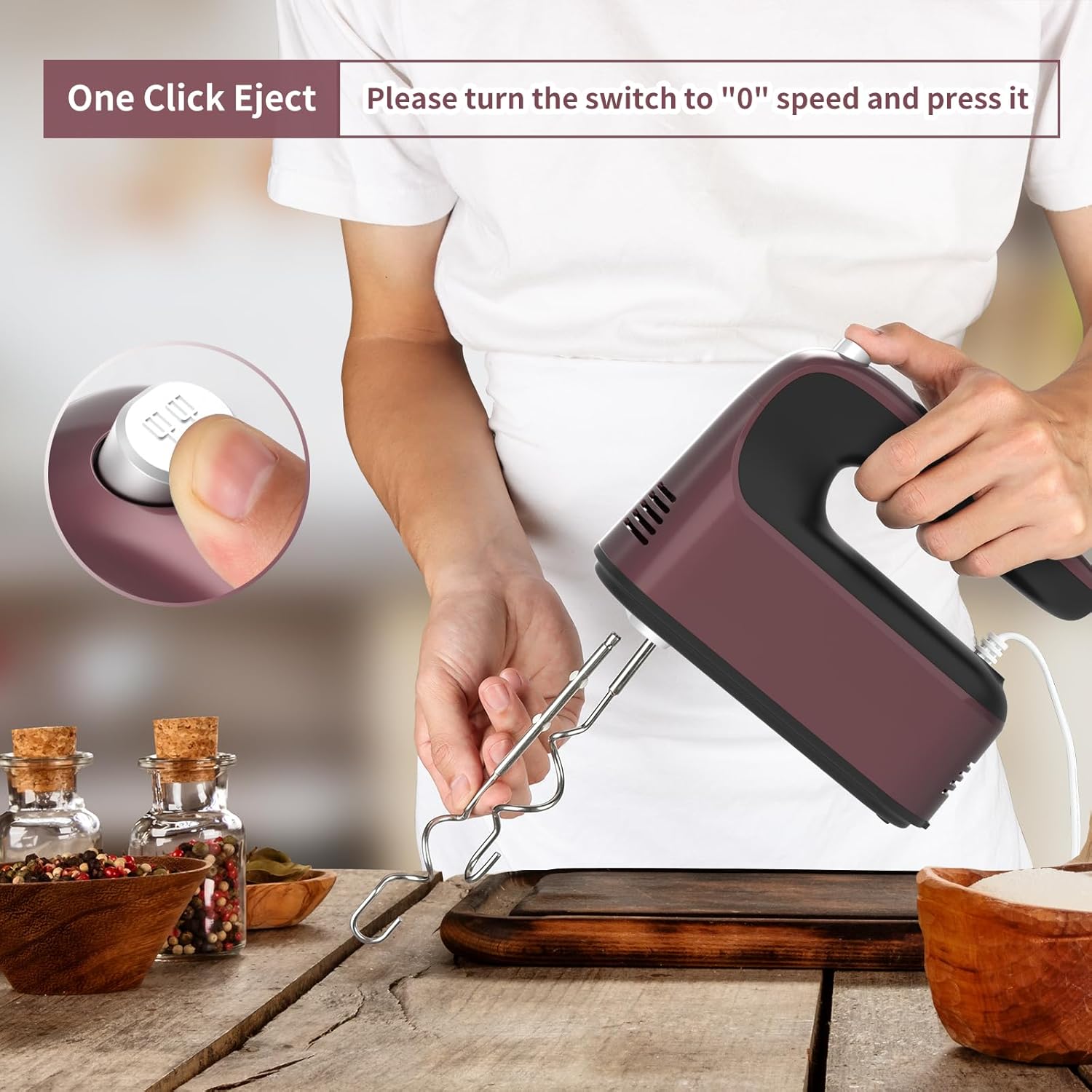 400W DC Motor Digital Hand Mixer with Storage Case, 5 Stainless Steel Accessories including Beaters, Dough Hooks and Whisk
