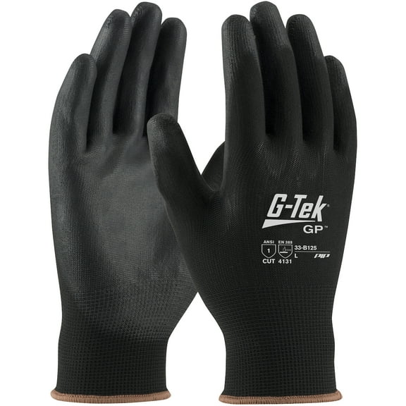 PIP Safety G-Tek 33-G125 Seamless Knit Nylon Blend Glove with Polyurethane Coated Flat Grip, Gray - Size 6 - XS - 12 Pairs