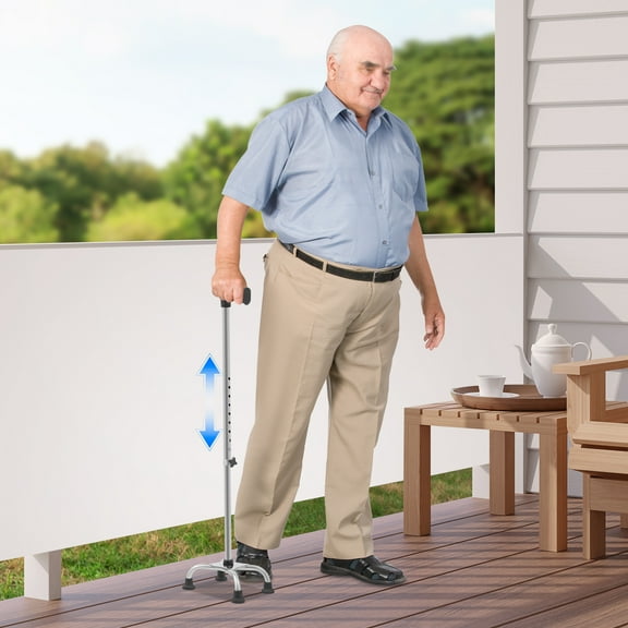 Walking Stick with 4 Feet, Adjustable Walking Aid, Walking Stick with 4-Legged