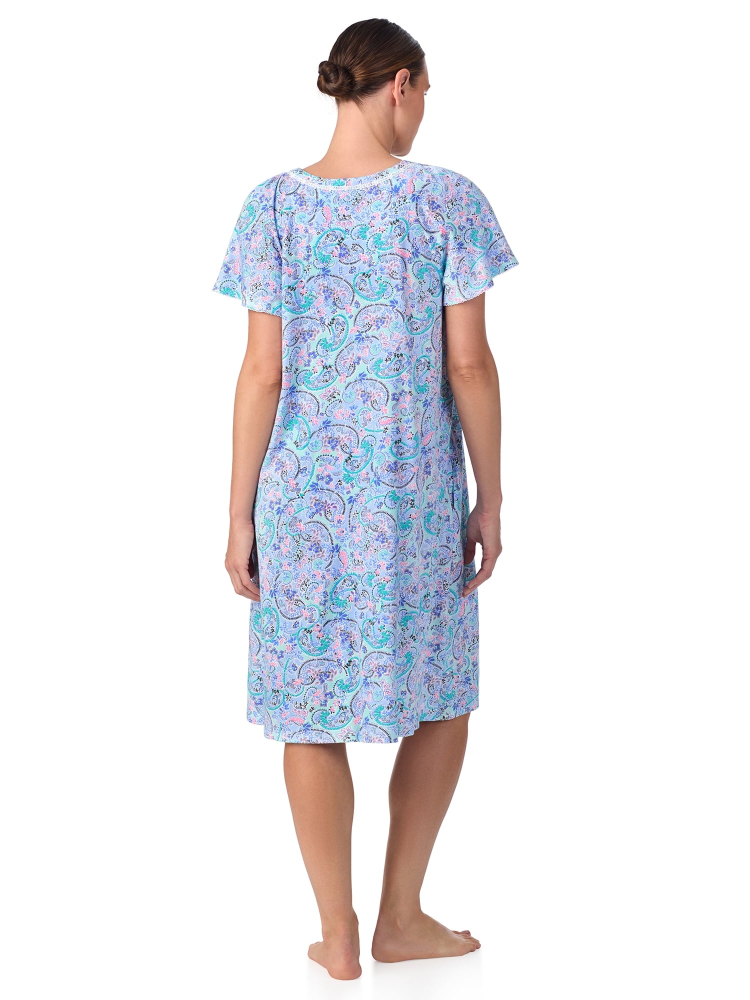 Aria Women's 100% Cotton Raglan Sleeve Smocked Neck Sleepwear 40" Gown, Sizes XS-5X