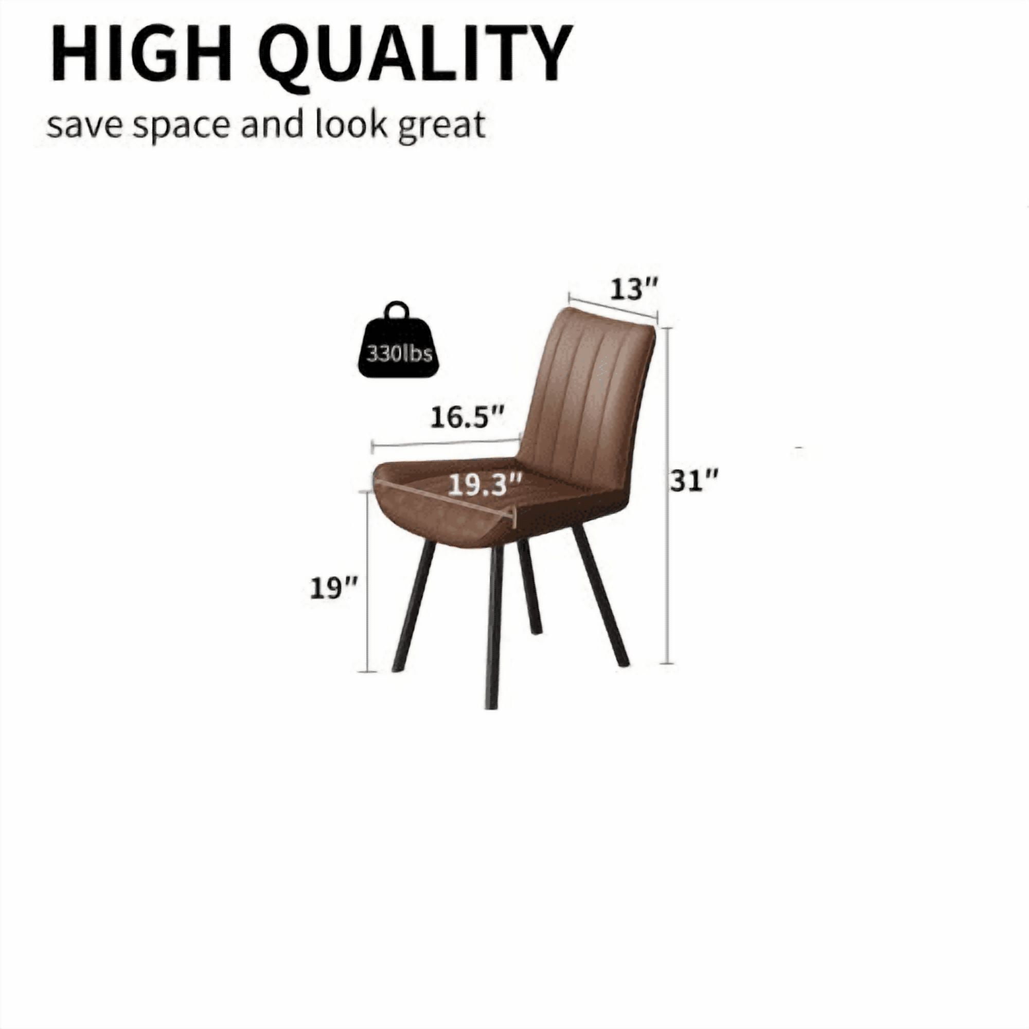 Set of 2 Brown PU Leather Dining Chairs, Modern Breathable Kitchen Chairs with Metal Legs