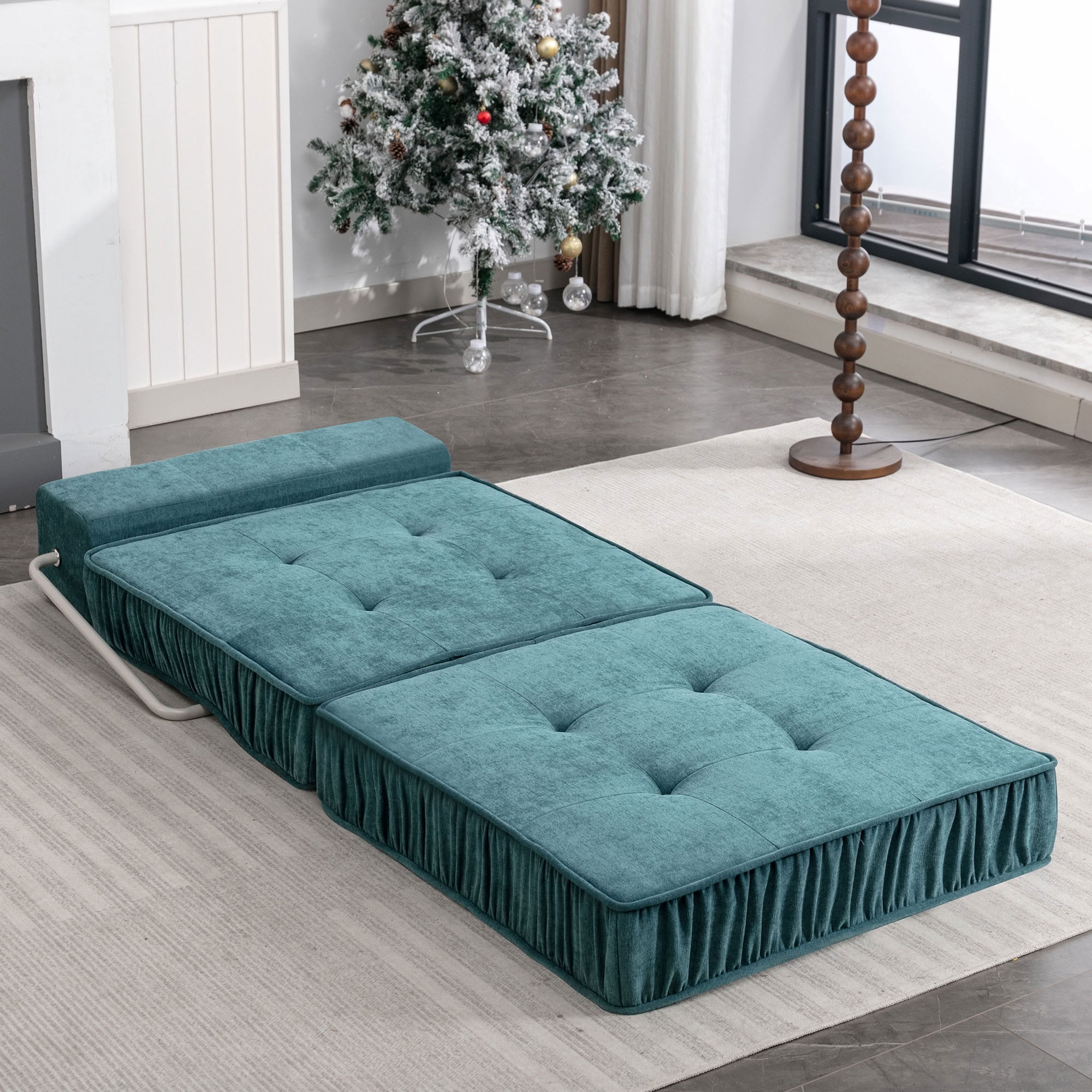 MAYEERTY Modular Convertible Futon Sleeper Chair, 2-in-1 Chenille Folding Sofa Bed with Removable Back Cushion, for Small Apartment Living Room Guest Room Home Office