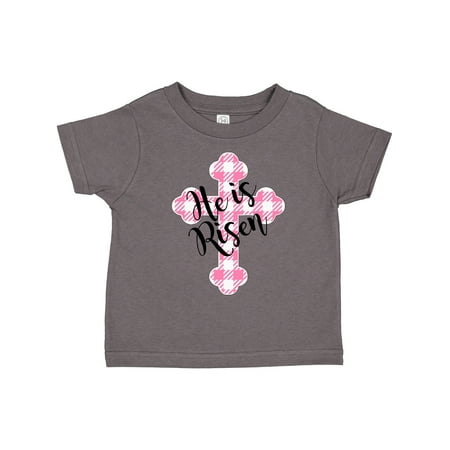 

Inktastic He is Risen Pink Plaid Cross Gift Toddler Boy or Toddler Girl T-Shirt