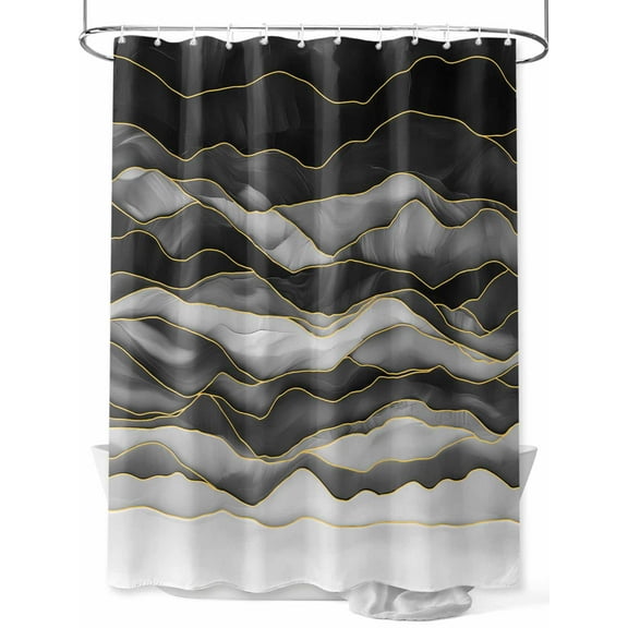 Fsddascl Black White Marble Shower Curtain Set - 72" x 78" Washable Bathtub Curtain with 12 Hooks, Abstract Wave Lines Gradient Waterproof Fabric Stall Shower Curtains for Bathroom/Bathtub Décor